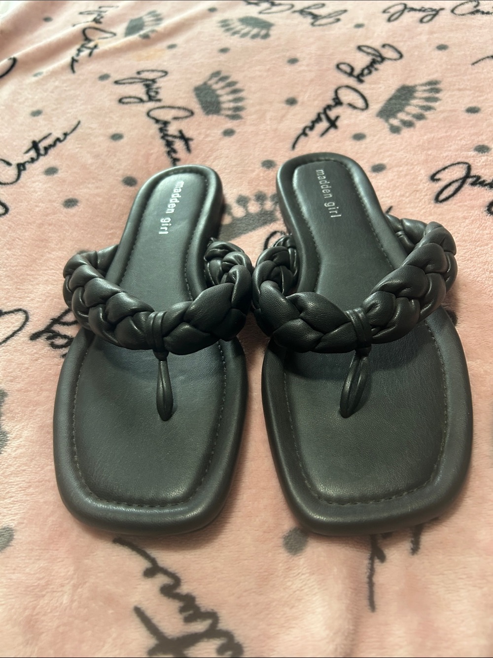 Madden Girl Black Braided Thong Sandals Size 11 NWOT
